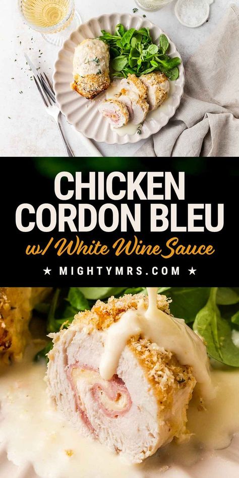 Classic Chicken Cordon Bleu Best Chicken Cordon Bleu Recipe, Cordon Bleu Sauce, Chicken Cordon Bleu Sauce, Creamy White Wine Sauce, Cordon Bleu Recipe, Chicken Cordon Bleu Recipe, Ham And Swiss, White Wine Sauce, Chicken Cordon