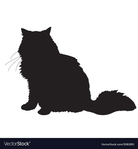 Fluffy Cat Silhouette, Cat Silhouette Printable, Fluffy Black Cat, Cat Shadow, Cat Template, Cat Outline, Cat Crazy, Beautiful Horse Pictures, Long Haired Cats