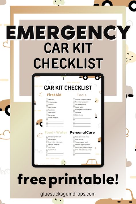 Printable Car Emergency Kit Checklist for Families Car Emergency Kit For Women, Emergency Kit For Women, Car Emergency Kit List, Emergency Kit Checklist, Winter Emergency Car Kit, Car Safety Kit, First Aid Essentials, Car Checklist, Travel Printables