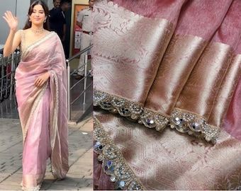 Moti Lace, Saree Heavy, Cutwork Blouse, Tissue Silk Saree, New Saree Designs, Saree Sale, Janhvi Kapoor, Fancy Sarees Party Wear, Tissue Saree