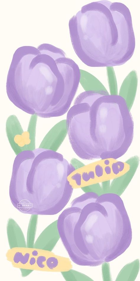 Tulips Violet Wallpaper, Purple Tulips Aesthetic Wallpaper, Purple Aesthetic Drawings, Tulips Drawing Aesthetic, Purple Tulips Wallpaper, Purple Flowers Drawing, Tulips Violet, Purple And Green Wallpaper, Tulip Wallpaper