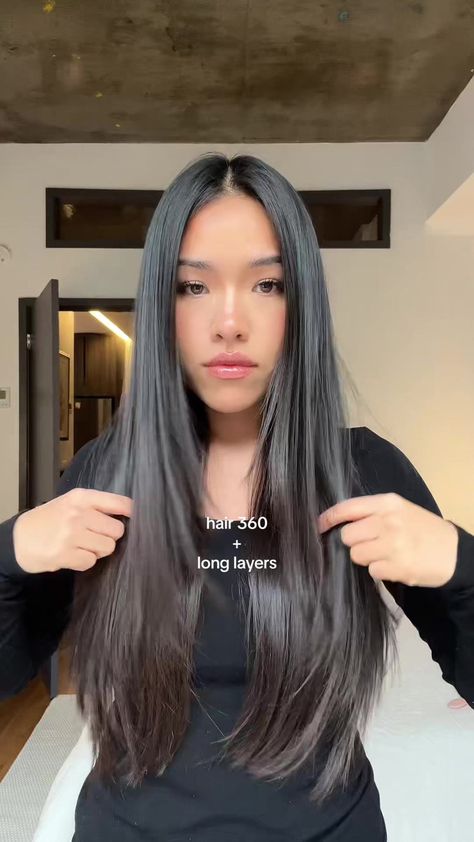 Long Layers Straightened, Long Straight Hair Long Layers, Long Layer Straight Haircut, Long Layers At Front Of Hair, Layered Haircut Straightened, Haircut Style For Straight Hair, Sleek Haircut Long, Light Layers Straight Hair, Layers Unstyled Hair