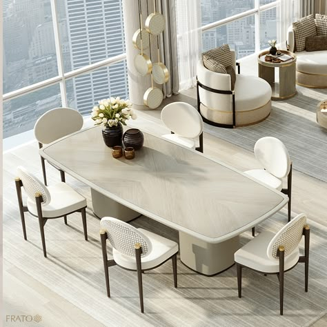 Frato Furniture, Bench Dining Room, Beautiful Bedroom Furniture, Charming Dining Room, Beautiful Dining Table, Tall Cabinets, Bed Back Design, Neutral Dining Room, Bio Design