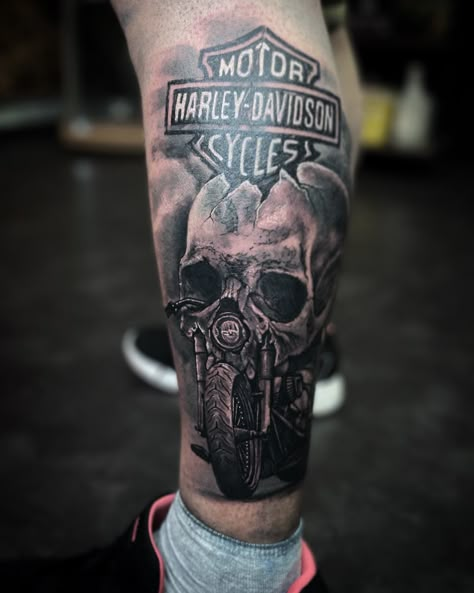 Harley-Davidson tattoo Harley Davidson Chest Tattoo, Harley Davidson Motorcycles Tattoo Ideas, Harley Davidson Hand Tattoos, Harley Davidson Sleeve Tattoos, Harley Skull Tattoo, Harley Tattoo Ideas, Harley Davidson Memorial Tattoos, Harley Tattoo Design, Harley Davidson Tattoo Design