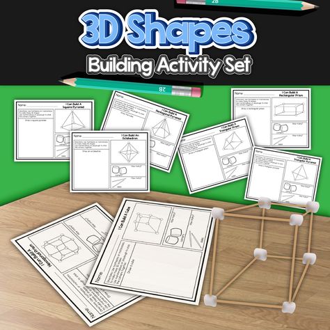 3D Shape Building Cards (Free Printable) Building 3d Shapes, 3d Shapes Kindergarten, 3d Shapes Nets, Geometry Lessons, Shapes Kindergarten, Tactile Learning, Shapes Activities, Cards For Kids, 3d Shapes