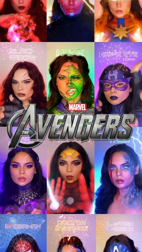 Marvel Characters Makeup, Superhero Makeup Female, Marvel Makeup Ideas, Marvel Makeup Looks, Super Hero Makeup, Avengers Makeup, Hero Makeup, Cardi B Wap, Marvel Makeup