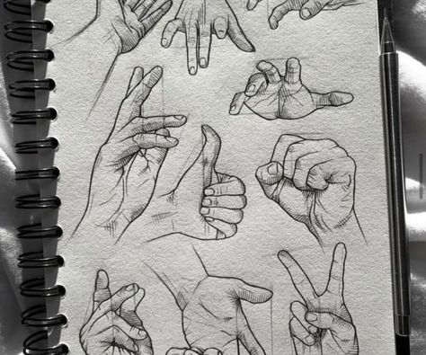 Hands Tutorial, Arte Doodle, Hand Doodles, Eye Drawing Tutorials, Hand Gestures, Nose Drawing, Seni Cat Air, Book Drawing, Anatomy Drawing