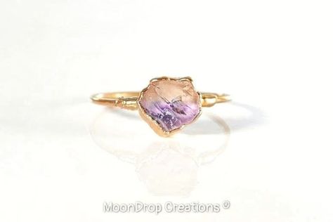 Engagement Ring Boho, Raw Stone Engagement Rings, Ametrine Ring, Unique Promise Rings, Amethyst And Citrine, Raw Crystal Ring, Alternative Engagement Ring, Raw Stone Ring, Purple Band