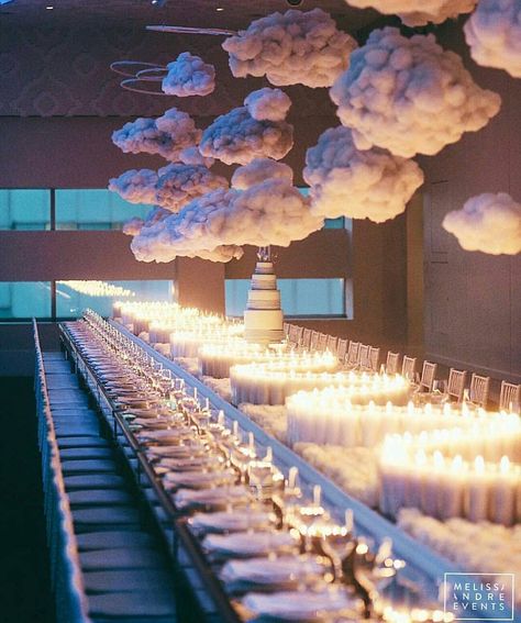 On cloud 9! #AhoufeInspired @melissaandre Photography @arthausfoto #AhoufeBridal Cloud Decor, Cloud Party, Cloud Theme, Prom Themes, Prom 2020, Prom Decor, Prom Theme, Long Table, Cloud 9