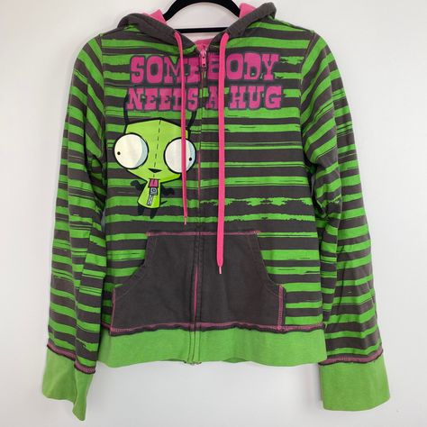 Emo Jacket, Scene Clothing, Invader Zim Gir, Zim Gir, Scene Outfits, Green And Gray, Scene Fashion, Scene Kids, Scene Emo