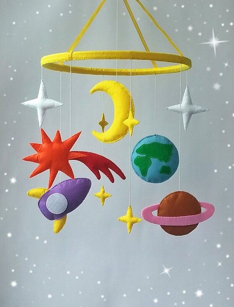 Space baby mobile Nursery mobile Baby Felt crib mobile by ZooToys Crib Mobile Boy, Crib Mobile Girl, Hanging Crib Mobile, Hanging Crib, Boy Mobile, Baby Mobil, Girl Cribs, Diy Bebe, Space Nursery