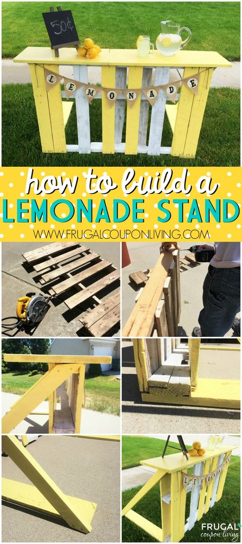 How to Build a Lemonade Stand with a Recycled Pallet - DIY Lemonade Stand on Frugal Coupon Living plus Southern Pink Lemonade Recipe. Build A Lemonade Stand, Pink Lemonade Recipe, Pink Lemonade Recipes, Lemon Aid, Passion Tea Lemonade, Diy Lemonade Stand, Diy Lemonade, Lemonade Party, Lemonade Recipe