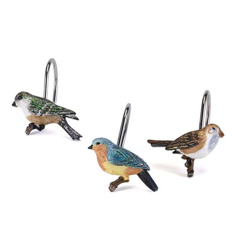 Avanti Love Nest Bird Shower Curtain Hooks, Multicolor Nature Inspired Bathroom, Bird Bathroom, Double Shower Curtain, Bird Shower Curtain, Bathroom Canisters, Shower Rings, Double Shower, Shower Hooks, Curtain Hardware