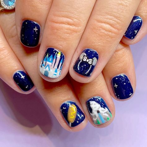 Castle Nails Disney, Disney Nails Sleeping Beauty, Anastasia Nails Disney, Disney Castle Nail Art, Disneyland Nail Art, Magic Kingdom Nails, Disney Castle Nails, Disney Manicures, Sleeping Beauty Nails