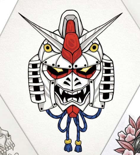 Gundam Tattoo Ideas, Gundam Tattoo Design, Gundam Tattoo, Japanese Samurai Tattoo, Daruma Doll Tattoo, Traditional Japanese Tattoo Flash, Little Prince Tattoo, Hanuman Tattoo, Anime Convention