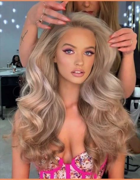 Long Blond Beach Waves, Blonde Model Hair, Blonde Barbie Hair, Big Pageant Hair, Barbie Inspired Hair, Barbie Inspired Hairstyles, Barbie Long Hair, Barbie Blonde Hair, Pageant Hair And Makeup