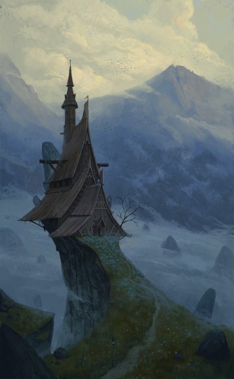 Crows Nest, Cliff House, Landscape Concept, Fantasy House, Fantasy City, Fantasy Castle, Fantasy Setting, Fantasy Places, Landscape Artwork