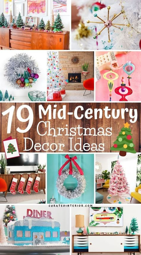 19 Mid-century Modern Christmas Decor Ideas. These retro Christmas decor ideas will take you back to the 1950s! Don't miss our favorite mid-century Christmas decorating ideas this holiday season. #christmas #midcenturymodern Mid Century Christmas Decor, Modern Christmas Decor Ideas, Mcm Christmas, Mod Christmas, Retro Christmas Decorations, Mid Century Modern Christmas, Aluminum Christmas Tree, Retro Ornaments, Modern Christmas Decor