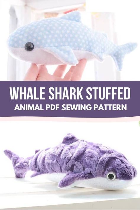 Whale Shark Stuffed Animal sewing pattern (with video). Now's your chance to make this super sweet whale shark. You can make it just the 11 inches long if you like or you can enlarge it as big as you want with the included instructions for sizing up a pattern. As the designer says - the ocean's the limit! SewModernKids Whale Shark Plushie Pattern, Whale Shark Pattern Sewing, Stuffed Shark Sewing Pattern Free, Shark Plushies Pattern, Plush Sewing Patterns Easy, Diy Shark Plush, Whale Shark Plush Pattern, Shark Sewing Pattern Free, Shark Stuffed Animal Pattern