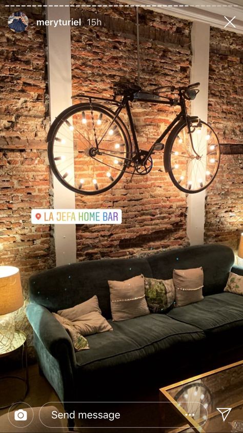 Bicycle On Wall Decor, Old Bike Decor, Bicycle Cafe, Bicycle Room, Baby Bicycle, Bike Decorations, Man Cave Lighting, Gear Room, Apartments Exterior