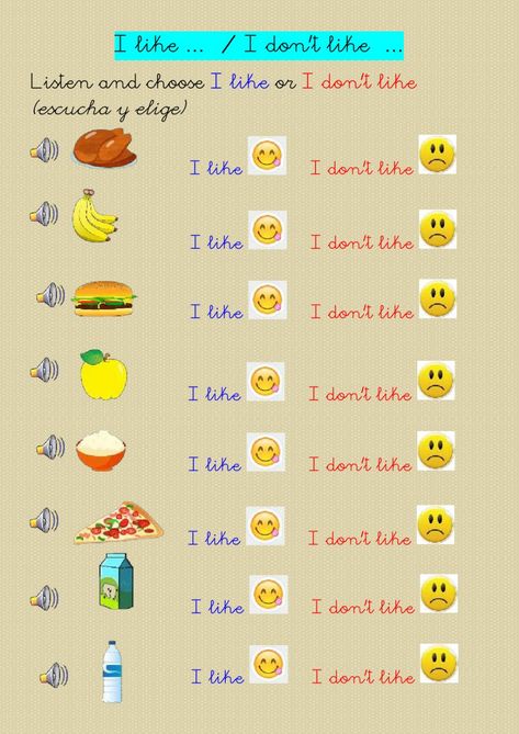 I like, I don't like interactive worksheet Listening Comprehension, Likes And Dislikes, English Activities, English As A Second Language (esl), English As A Second Language, English Class, Online Activities, Childhood Education, School Subjects
