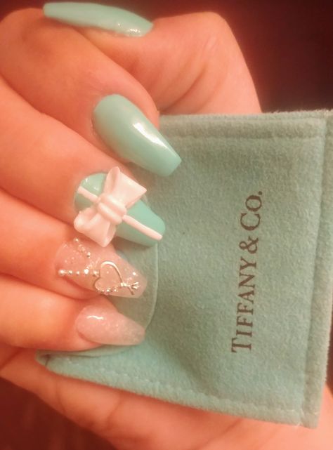 Tiffany & Co. Nails Tiffany And Co Nail Designs, Breakfast At Tiffany’s Nails, Tiffany And Co Inspired Nails, Tiffany Co Nails, Tiffany Inspired Nails, Tiffany Nails Design, Tiffany And Co Nails, Tiffany Nails, Teal Nails