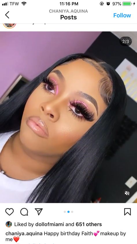 Light Pink Makeup Looks Black Women Prom, Makeup With Pink Under Eye, Pink Eyeliner Looks Black Women, Baby Shower Makeup Ideas For Black Women, Pink Soft Glam Makeup Black Women, Pink Under Eye Makeup, Pink Birthday Makeup, Miraculous Hairstyles, Pink Makeup Looks Black Women