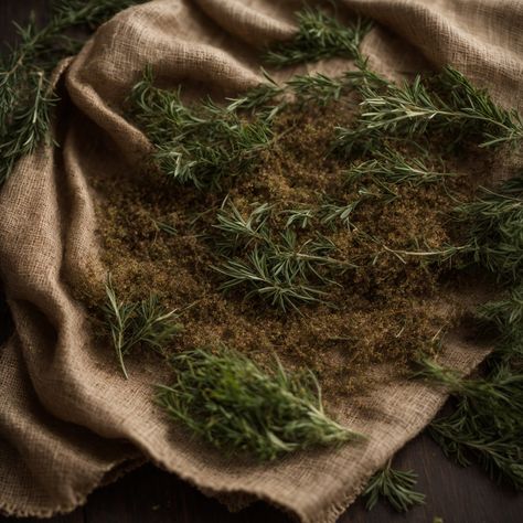 Under the soft daylight, the rustic burlap altar cloth interwoven with dried herbs presents a natural, earthy aesthetic. The texture is detailed with a high-resolution Canon EOS-1D X Mark II and a 50mm f/1.2 lens, setting the aperture to f/5.6 for sharpness across the fibrous material. A vibrant color palette showcases the subtle greens and browns, reinforcing the herbal theme, captured from a bird's eye view. Cedarwood Aesthetic, Brown Earthy Aesthetic, Dried Herbs Aesthetic, Soft Earthy Aesthetic, Aesthetic Green And Brown, Herb Aesthetic, Herbs Aesthetic, Green And Brown Aesthetic, Earthy Tones Aesthetic