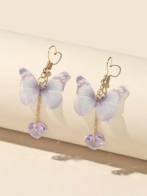 Butterfly Charm Drop Earrings Trending Crafts, Aesthetics Jewelry, Butterfly Earrings Gold, Jewelry Design Drawing, Fancy Earrings, Earrings Inspiration, Butterfly Jewelry, Fancy Jewellery, Fancy Jewelry