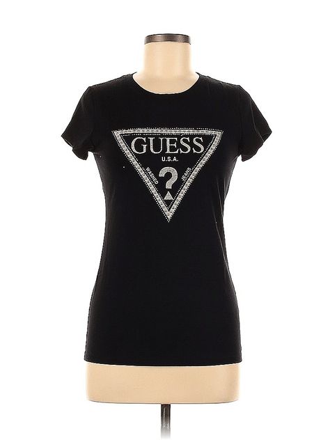 Guess Short Sleeve T Shirt Size: Medium Tops - used. 5% Spandex, 95% Cotton, Graphic | Guess Short Sleeve T-Shirt: Black Graphic Tops - Size Medium Guess Shirt, Graphic Tops, Shirts Women, Short Sleeve T Shirt, Black Shorts, Handbags For Women, Little Black Dress, Women Handbags, Size Medium