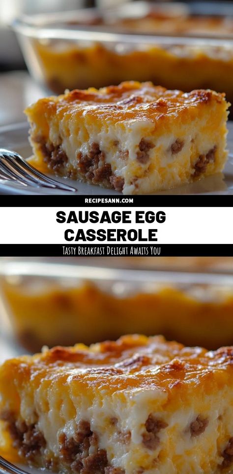 I'm excited to share my favorite breakfast recipe: Sausage Egg Casserole! This dish is perfect for busy mornings or special brunches. It's cheesy, savory, and so easy to make! Just layer the ingredients, bake, and enjoy a hearty meal that everyone will love. Egg And Sausage Casserole With Bread, Keto Egg And Sausage Casserole, Low Carb Breakfast Casserole Sausage, Easy Sausage Breakfast Ideas, 8x8 Egg Casserole, Sausage And Cheese Egg Bake, Easy Sausage Egg Bake, Sausage Egg Bread Casserole, Biscuit Egg Sausage Casserole