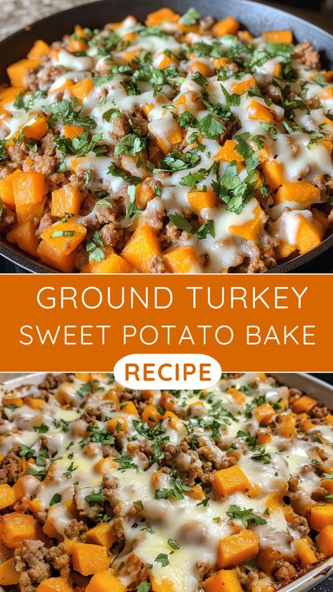 This Ground Turkey Sweet Potato Bake is a cozy, hearty dish perfect for any weeknight dinner. Packed with lean protein and nutritious sweet potatoes, this recipe is both healthy and delicious. With layers of flavors from spices and veggies, it’s a meal the whole family will enjoy! Save this pin for your next meal prep or family gathering! Ground Turkey Sweet Potato Broccoli, Easy Healthy Meals With Ground Turkey, Baked Sweet Potato With Ground Turkey, Ground Turkey Sweet Potato Recipes For Dinner, Ground Turkey Sweet Potato Taco Skillet, Ground Turkey Sheet Pan Dinner, Ground Turkey And Sweet Potatoes Recipes, Sweet Potato And Ground Turkey Recipes, Turkey Sausage And Sweet Potato Recipes