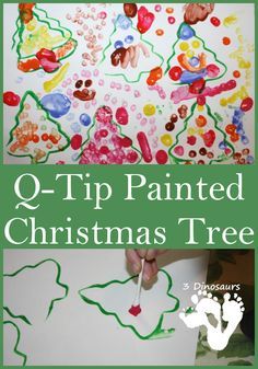 Painted Christmas Trees, Preschool Christmas Activities, Q Tip Painting, 3 Dinosaurs, Small Christmas Gifts, Painting Christmas, Painting Activities, Daycare Activities, Christmas Tree Painting