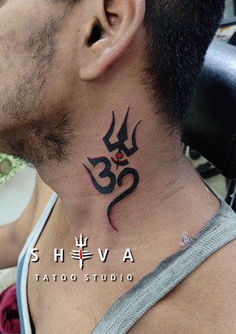 Om trishul tattoo design Trishul Tattoo Designs Neck, Trishul Neck Tattoo, Om Trishul Tattoo Design, Om Tattoo On Neck, Trishul Tattoo Designs Men, Om With Trishul Tattoo Design, Trishul Tattoo Design, Om Trishul Tattoo, Holy Tattoos