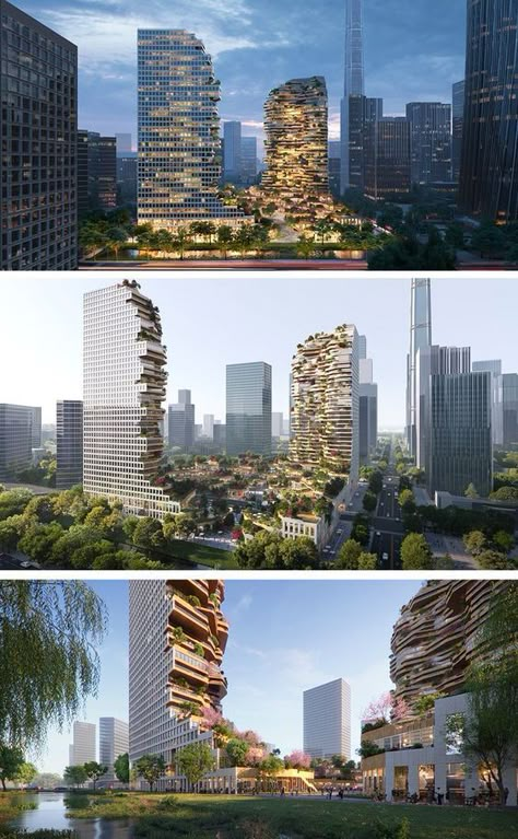 Mountain Inspired Architecture, Memorial Park Design, Typology Architecture, Highrise Buildings, Green Tower, Terrace Building, Green Facade, Mix Use Building, Outdoor Living Design