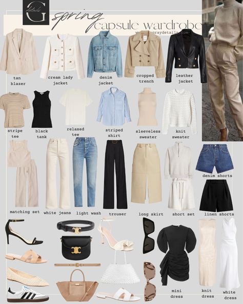 European Spring Capsule Wardrobe, Clean Girl Spring Capsule Wardrobe, Casual Outfit 2024 Spring, French Spring Capsule Wardrobe, Spring 2024 Wardrobe Capsule, Spring Holiday Capsule Wardrobe, Spring Travel Capsule Wardrobe Europe, Wardrobe Spring 2024, Elevated Wardrobe Staples