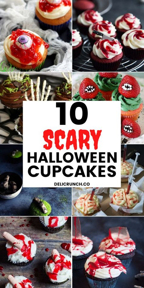 Cupcake Ideas Halloween, Easy Halloween Cupcake Ideas, Halloween Desserts Scary, Halloween Cupcake Ideas, Scary Halloween Cakes, Scary Halloween Food, Spooky Halloween Desserts, Halloween Deserts, Creepy Halloween Food