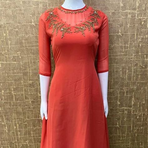 Dm for order whatsup 8309874411 or Dm to @hansicollections inboxGEORGETTE ALINE- CUT KURTI/DRESS😍🌸✨ *FABRIC* 🌸•PREMIUM BLOOMING GEORGETTE WITH CRAPE LINING 🌸•HEAVY beadwork on NECK and YOKE 🌸*Translucent Jewel NECK-LINE* 🌸PATTERN : A-Line *SIZES* M-38 L-40 XL-42 XXL-44 *RATE*-999+shipping Gian Dm for order whatsup 8309874411 or Dm to @hansicollections inbox [hansicolletions, chiffonsarees, sareestyling, stylinginspiration, Instagramgrowth, IGGROWTH, INSTAGRAMREACH, designersare... Kurti Dress, Jewel Neck, Line Patterns, Dress Fabric, Bead Work, A Line, Pattern, Fabric