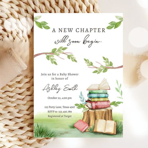 A New Chapter Baby Shower Theme, Book Baby Shower Invitation, Gender Neutral Invitations, Storybook Theme, Storybook Baby Shower, Book Theme, Gender Neutral Baby Shower Invitations, Rabbit Baby, Invitation Baby Shower