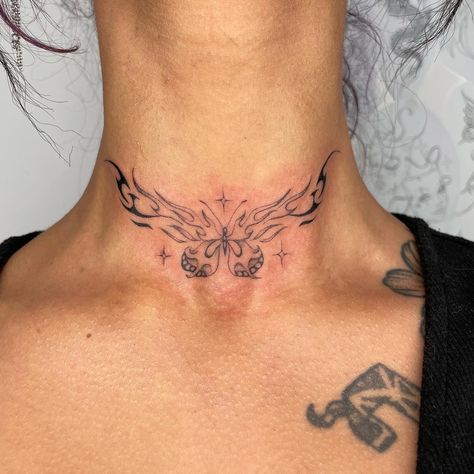 Neck To Shoulder Tattoo Women, Throat Tattoos Women Simple, Chest Neck Tattoo, Neck Tattoo Women, Classy Tattoos For Women, Small Neck Tattoos, Stomach Tattoos Women, Throat Tattoo, Neck Tattoos Women