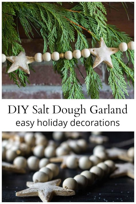 Diy Organic Christmas Decorations, Small Crafty Gifts, Rustic Christmas Tree Garland, Homemade Garland Christmas Tree, Salt Dough Star Garland, Diy Natural Christmas Garland, Diy Garlands Christmas, Homemade Christmas Tree Garland Easy Diy, Natural Homemade Christmas Decorations