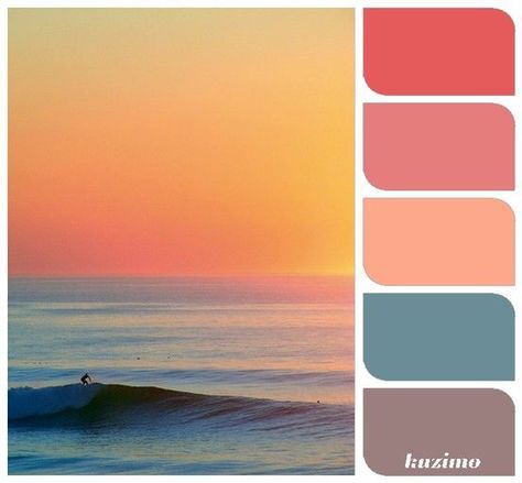 Beach, sunset (Reference for C. Brown) Beach Color Palettes, Sunset Color Palette, Graphics Board, Nautical Inspiration, Massage Business, Sunset Color, Wedding Palette, Beach Color, Color Palate