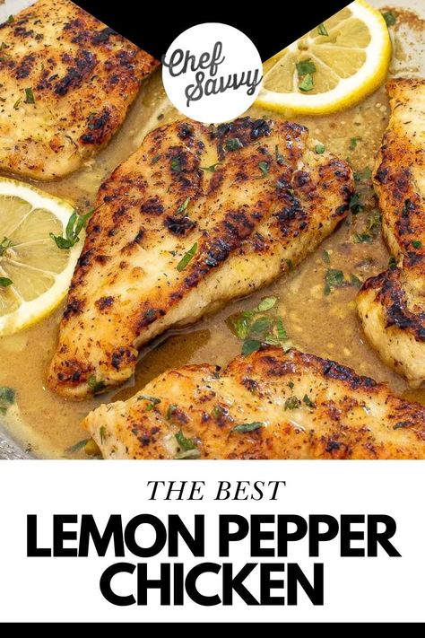 Try this recipe for The BEST Easy Lemon Pepper Chicken. This Lemon Pepper Chicken is a family favorite! The Chicken breasts are breaded in a lemon pepper coating then seared in a hot pan then finished with a lemon butter sauce! The chicken turns out tender and juicy and the sauce is amazing! You have to make this recipe, it will not disappoint! Follow Chef Savvy for more Healthy Chicken Recipes! Lemon Pepper Chicken Bites, Easy Lemon Pepper Chicken, Honey Lemon Pepper Chicken, Sauce For Baked Chicken, Lemon Chicken Breast Recipes, Lemon Pepper Chicken Breast, Lemon Sauce For Chicken, Marinated Chicken Recipes, Baked Lemon Pepper Chicken