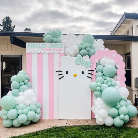 Meet our 3 piece collapsible Hello Kitty Backdrop Set!! All you have to do is change the decal to your special girl and do with or without… | Instagram Hello Kitty Backdrop Ideas, My Melody Theme Birthday Party Ideas, Sanrio Party Backdrop, Hello Kitty Birthday Backdrop, Hello Kitty Backdrop, Hello Kitty Backdrop Birthday, Ballon Decorations Hello Kitty, Hello Kitty Bow Balloons, Hello Kitty Backdrop 1st Birthdays