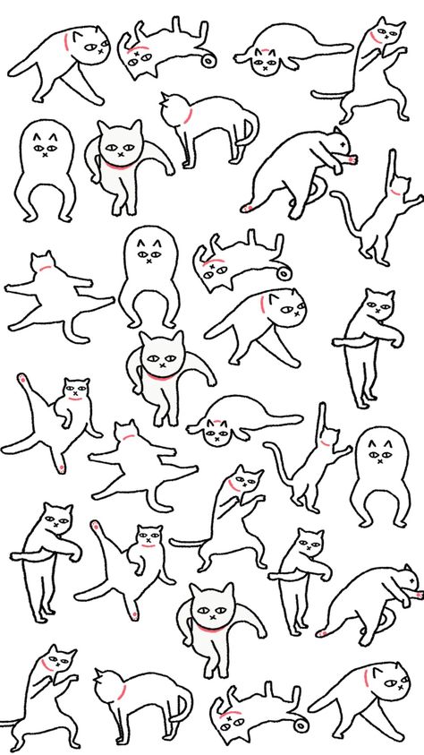 Cat Doodle Wallpaper, Cat Minimalist, Arte Doodle, Cat Doodle, 캐릭터 드로잉, Cute Doodles Drawings, 背景 シンプル, American Traditional Tattoo, Mini Drawings