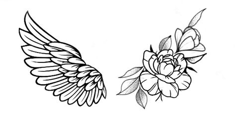 Angel Wing Flower Tattoo, Alas Tattoo, Neck Tattoos Women, Angel Wings Tattoo, Birth Flower Tattoos, Forearm Tattoo Women, Flowers Tattoo, Tattoo Style Drawings, Minimalist Tattoos