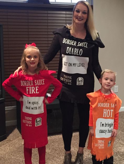 Taco Bell Sauce Costumes Taco Belle Costume, Halloween Work Outfit, Hot Sauce Costume, Taco Bell Sauce, Classroom Halloween Party, Cute Group Halloween Costumes, Belle Costume, Halloween Classroom, Holloween Costume