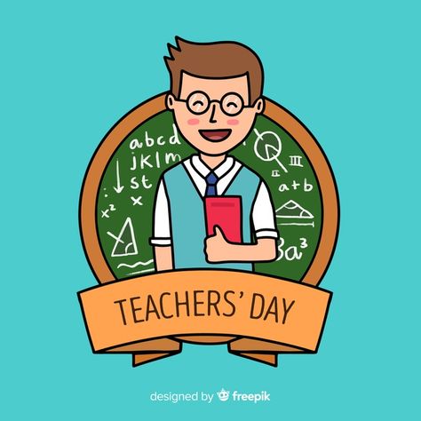 Hand drawn world teachers' day with man ... | Free Vector #Freepik #freevector #background #school #design #hand Teachers Day Design, Teacher Drawing, Teachers Day Drawing, Happy Teachers Day Wishes, Wishes For Teacher, Teachers Day Poster, Teachers Day Greetings, Background School, World Teacher Day