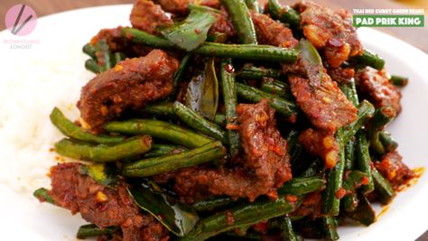 Pad Prik King Thai Red Curry Stir-fried Green Beans Recipe & Video - Seonkyoung Longest Prik King Recipe, Pad Prik King Recipe, Pad Prik King, Pad Prik, Fried Green Bean Recipes, Spicy Miso Ramen Recipe, Thai Grilled Chicken, Stir Fry Green Beans, Stir Fry Greens