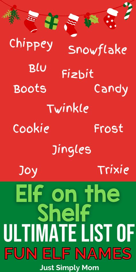 Elf On The Shelf List, Elf On The Shelf Pets, Elf On The Shelf Names, Frosted Garland, North Pole Breakfast, List Of Names, Elf Pets, Elf Names, Girl Elf